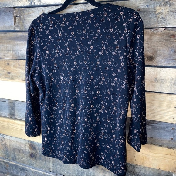 Vintage AGB Byer California blk Embroidered floral V-neck and 3/4 sleeve size M - Picture 5 of 6